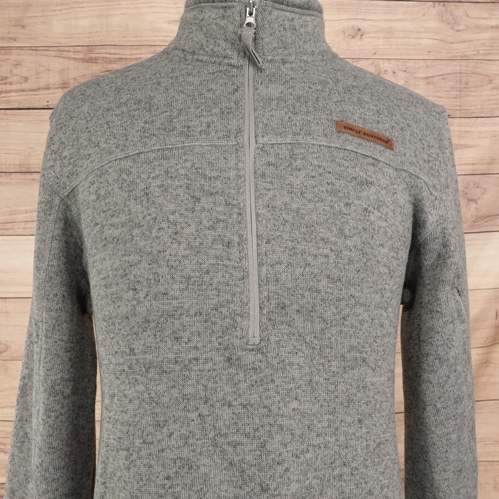 Simply Southern Sweater Mens M Gray Mock Neck 1/4 Zip Pullover Fleece